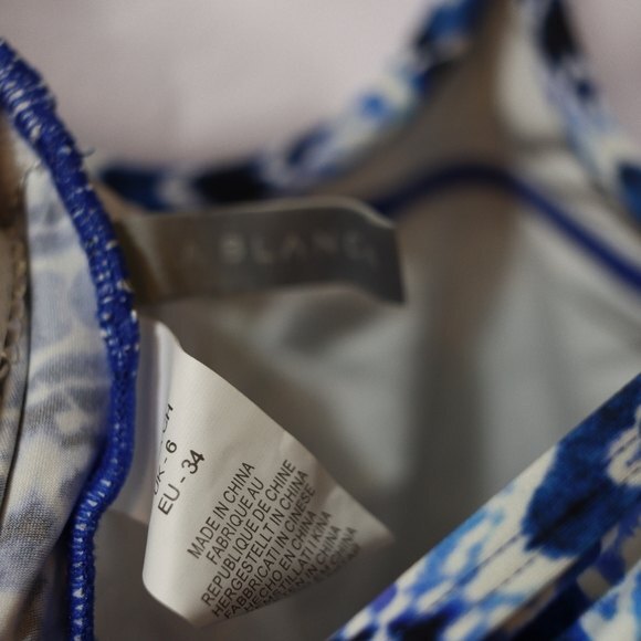 LA Blanca Blue Oasis Over the Shoulder Ikat Print Swim Tank Top US 2 - Picture 10 of 12